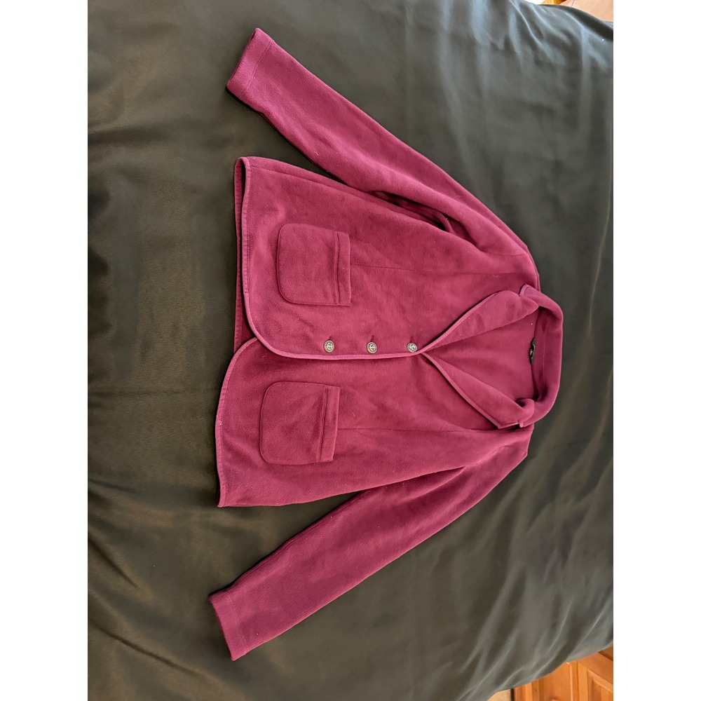 Lands End Womens Fleece Blazer Jacket Berry Pink Anchor Buttons Size M 10-12 - Picture 13 of 13